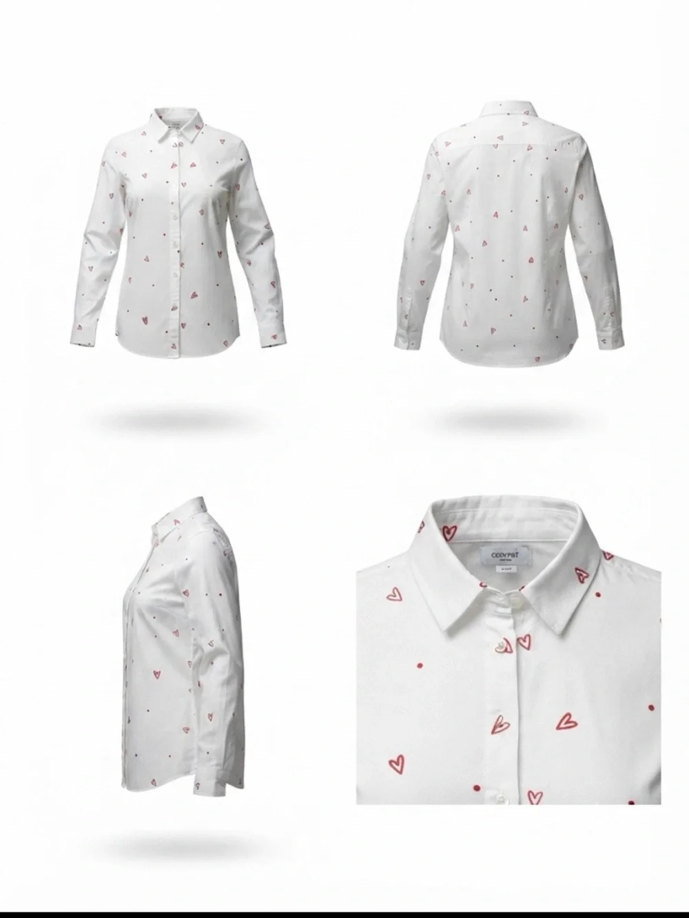 J. Crew Embroidered White Heart-Print Button-Up Shirt - Casual Women’s Top